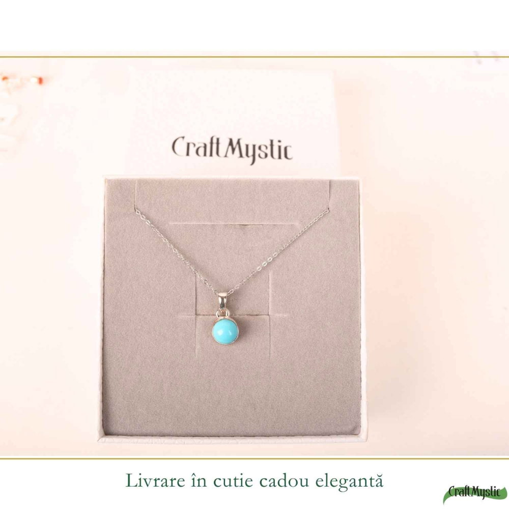 Colier Argint 925 cu Turcoaz Natural Rotund – Calm si Energie Pozitiva [6]