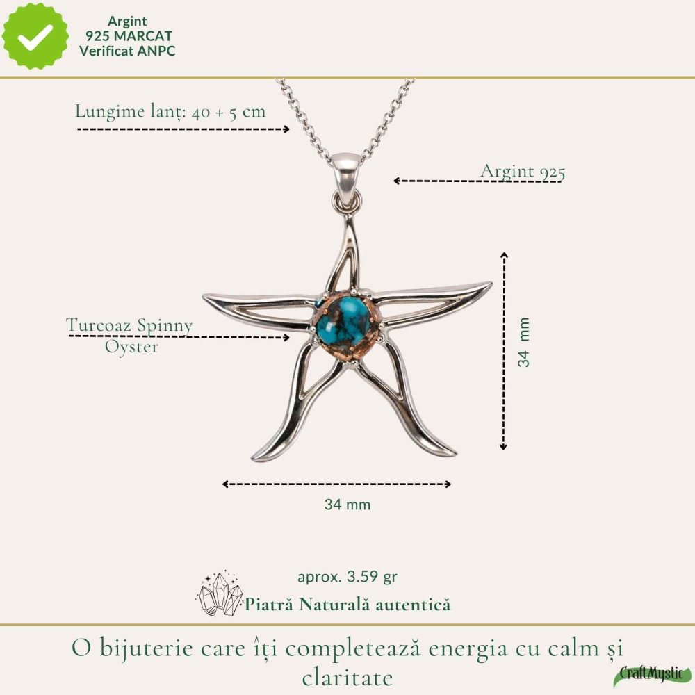 Colier argint 925 cu Turcoaz Spinny Oyster stea – inspiratie si protectie interioara [4]
