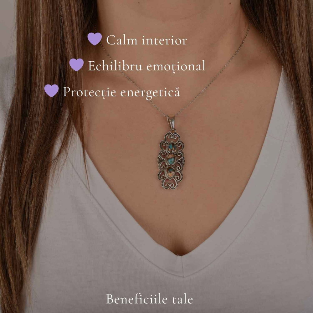 Colier argint 925 cu Turcoaz Spinny Oyster vintage – protectie si stil autentic [3]