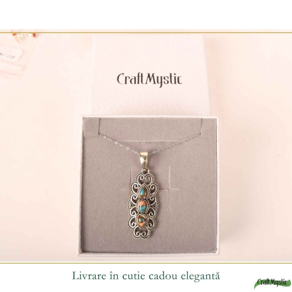 Colier argint 925 cu Turcoaz Spinny Oyster vintage – protectie si stil autentic [6]