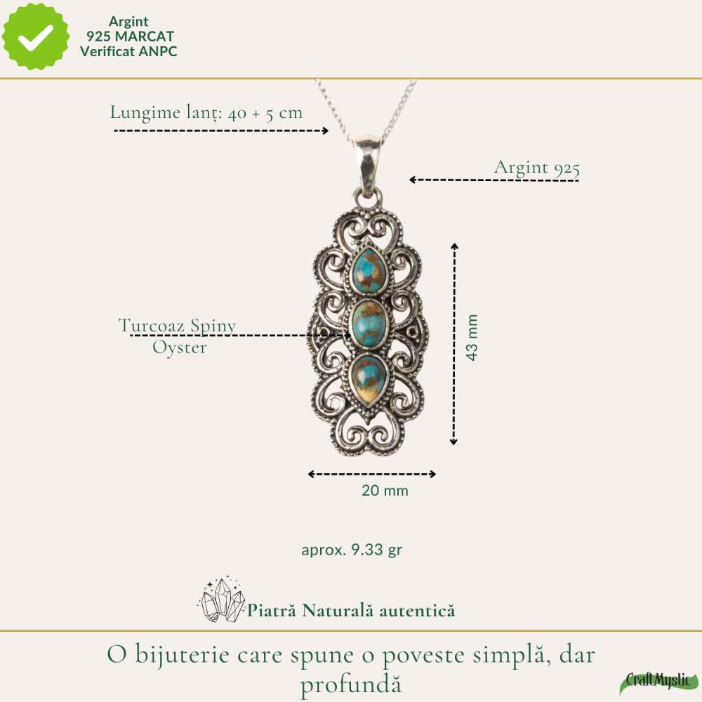 Colier argint 925 cu Turcoaz Spinny Oyster vintage – protectie si stil autentic [4]