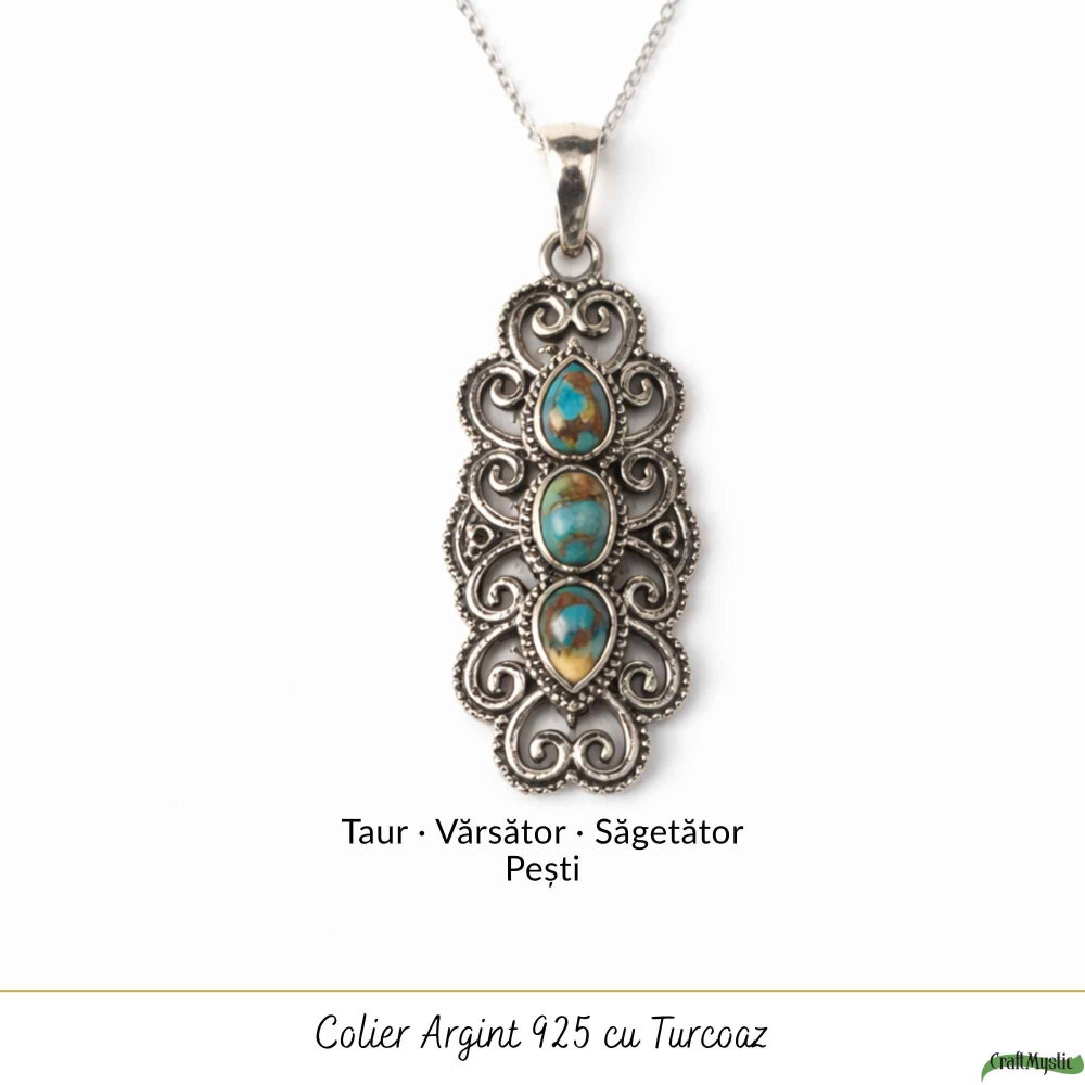 Colier argint 925 cu Turcoaz Spinny Oyster vintage – protectie si stil autentic [5]