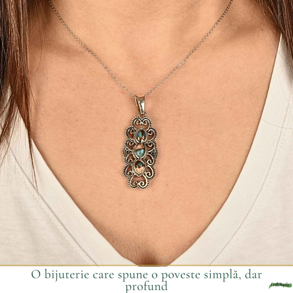 Colier argint 925 cu Turcoaz Spinny Oyster vintage – protectie si stil autentic [2]