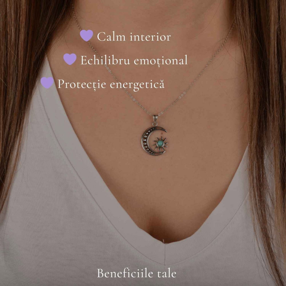 Colier argint 925 cu Turcoaz semiluna si soare – echilibru si protectie zilnica [3]