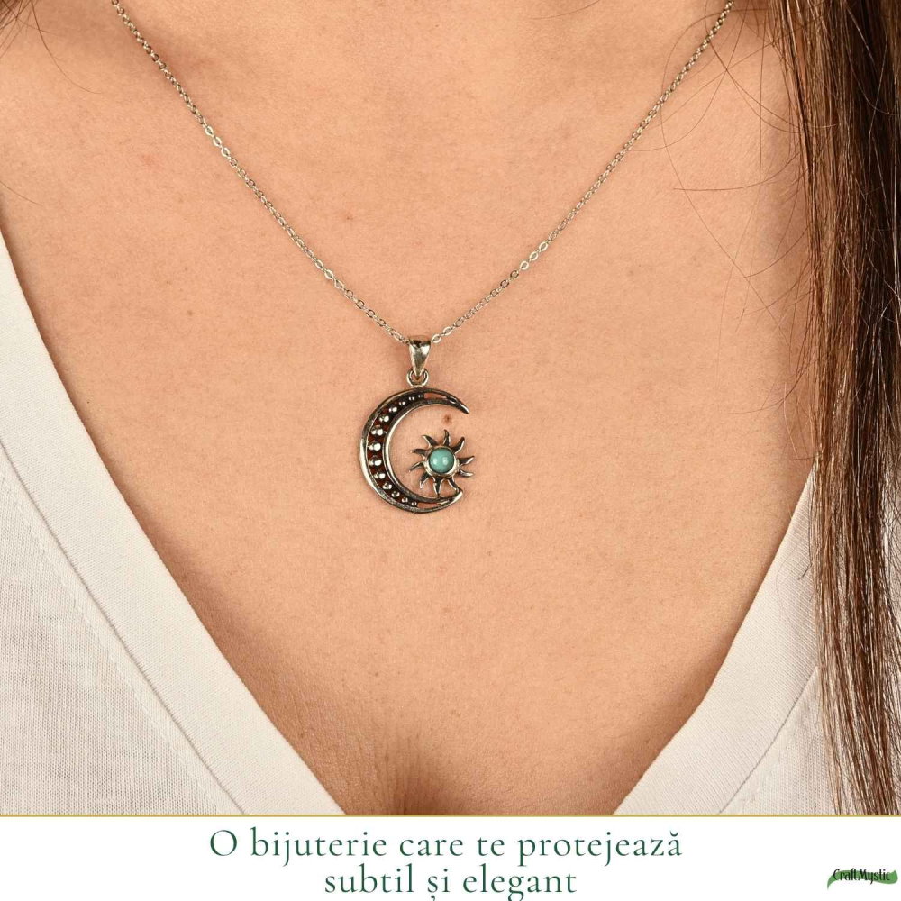 Colier argint 925 cu Turcoaz semiluna si soare – echilibru si protectie zilnica [2]