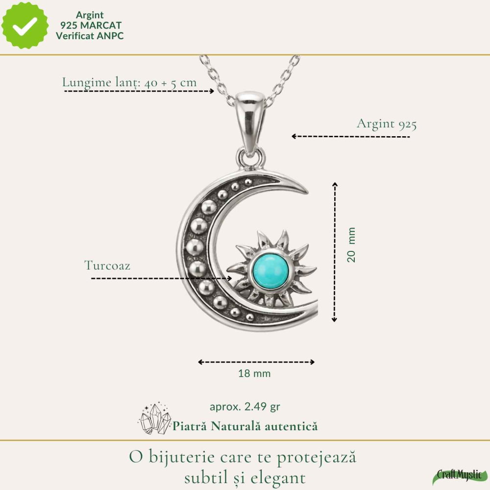 Colier argint 925 cu Turcoaz semiluna si soare – echilibru si protectie zilnica [4]