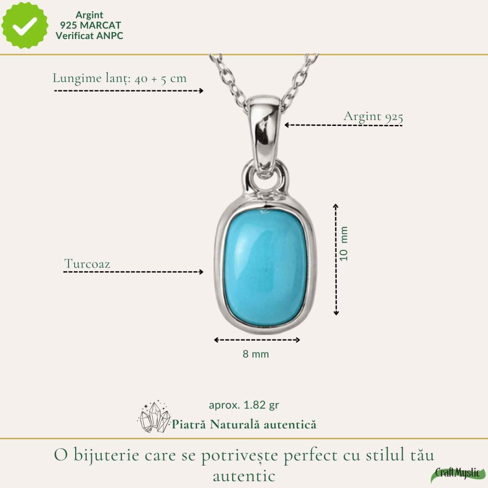 Colier argint 925 cu Turcoaz dreptunghi – claritate si echilibru zilnic [4]