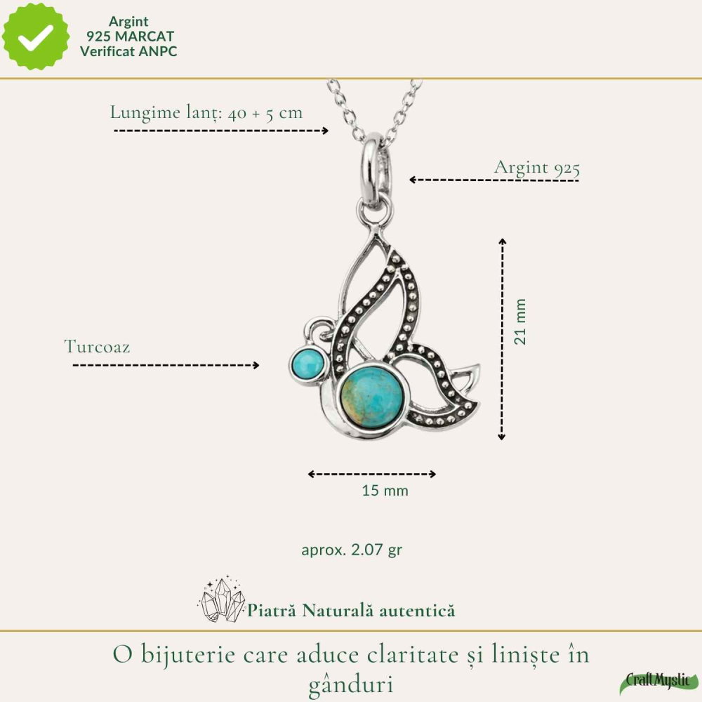 Colier argint 925 cu Turcoaz Spinny Oyster fluture – transformare si echilibru [4]