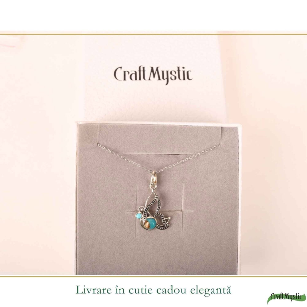 Colier argint 925 cu Turcoaz Spinny Oyster fluture – transformare si echilibru [6]