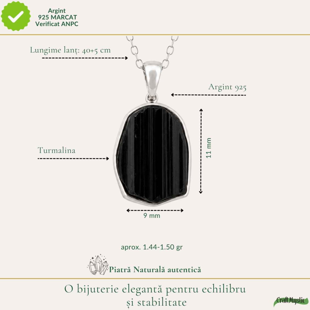 Colier Argint 925 cu Turmalina Naturala Neuniforma – Protectie si Energie Pozitiva [4]