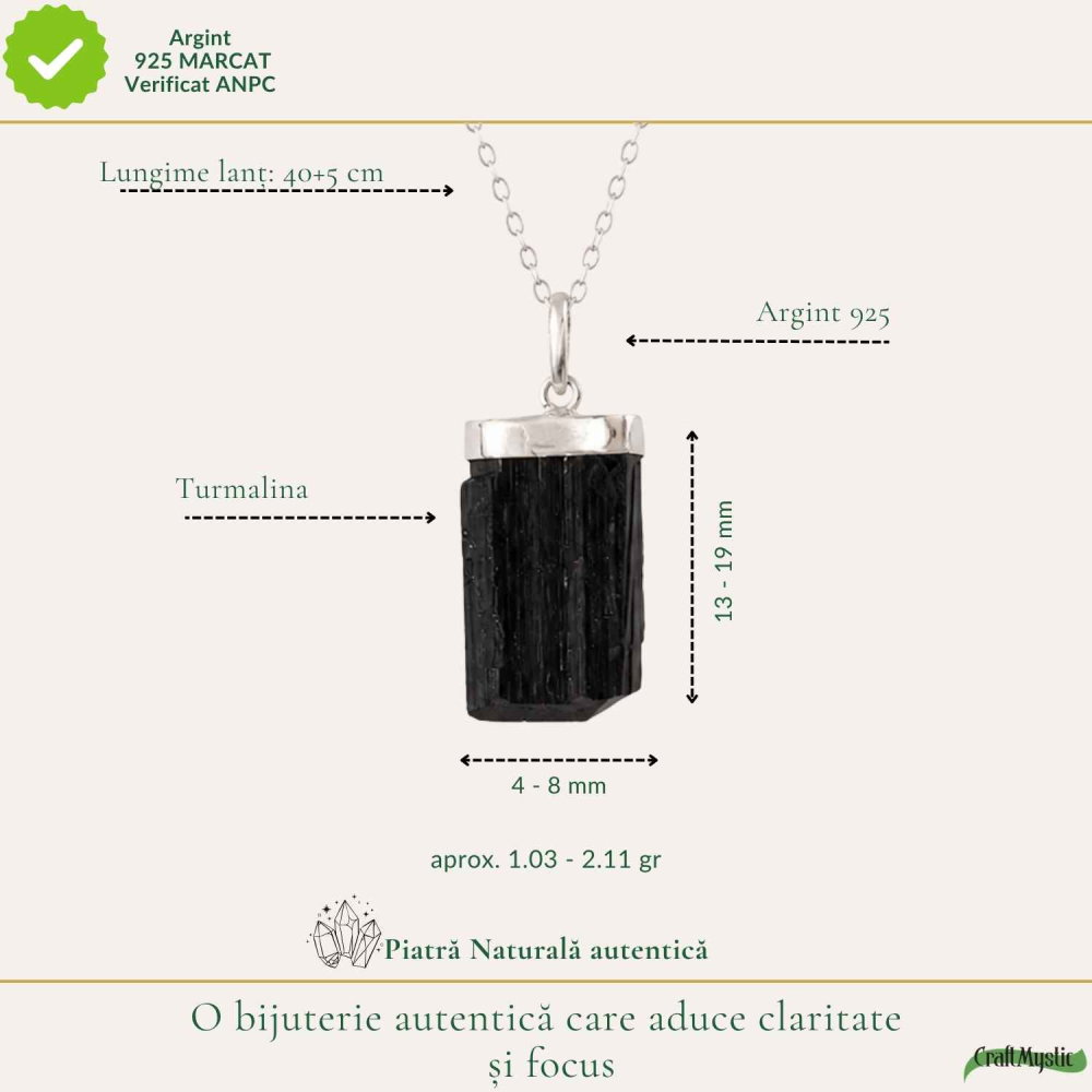 Colier Argint 925 cu Turmalina Neagra Mica Bruta – Protectie Discreta si Ancorare [4]
