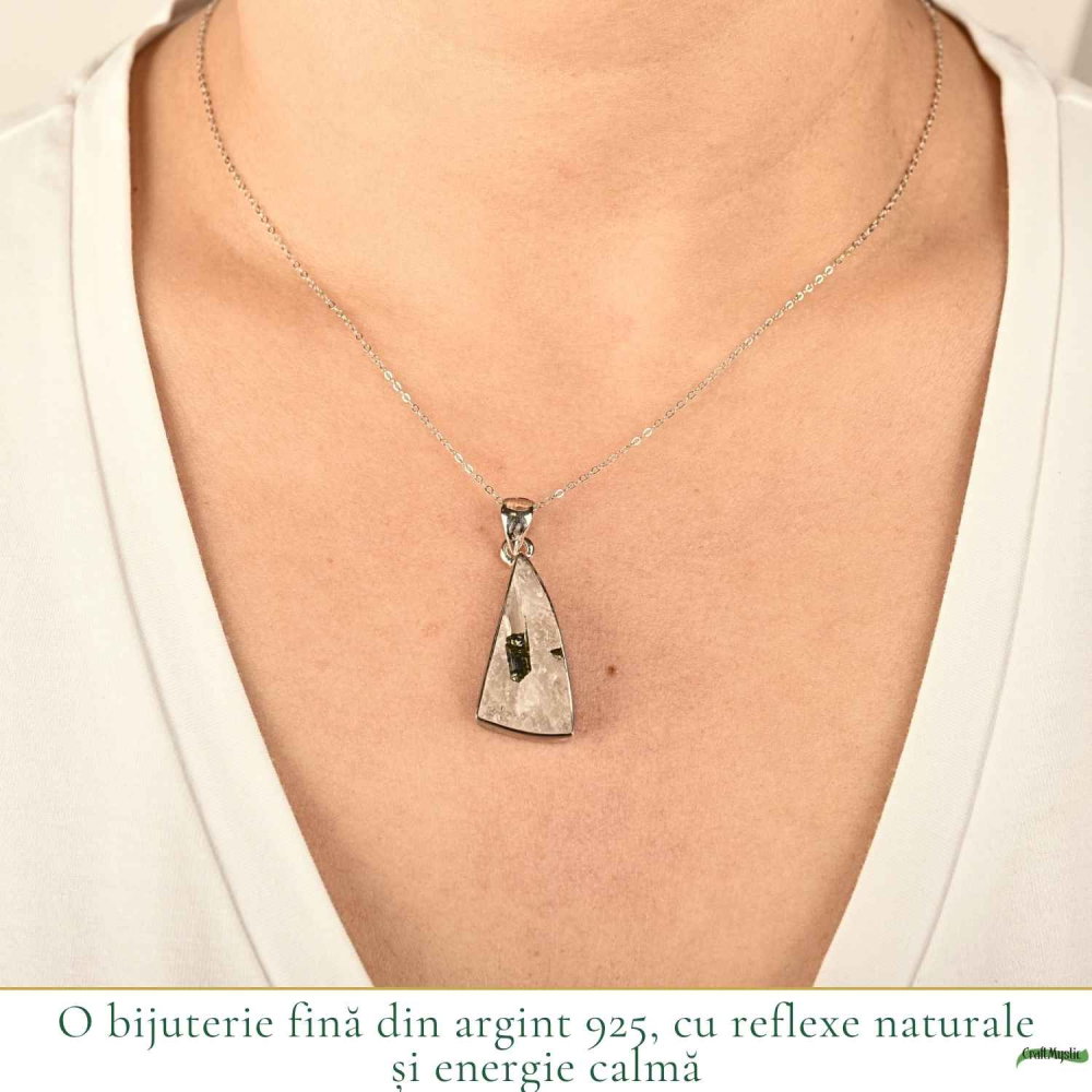 Colier Argint 925 cu Turmalina Verde si Cuart Triunghi – Protectie si Echilibru [2]