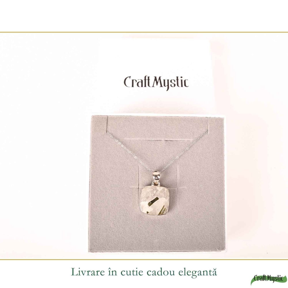 Colier Argint 925 cu Turmalina Verde si Cuart Patrat – Armonie si Energie Pozitiva [6]