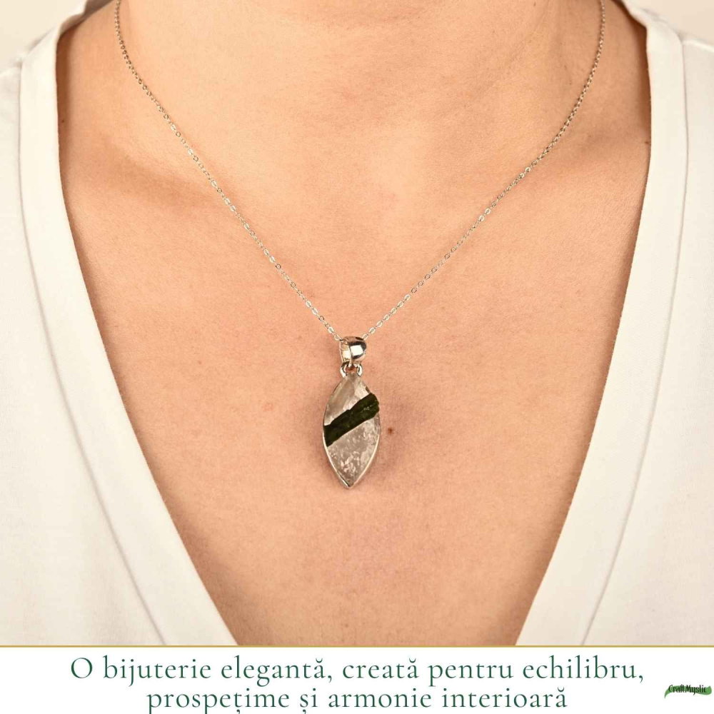 Colier Argint 925 cu Turmalina Verde si Cuart Delicat – Energie si Echilibru [2]