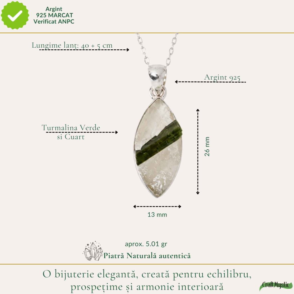 Colier Argint 925 cu Turmalina Verde si Cuart Delicat – Energie si Echilibru [4]