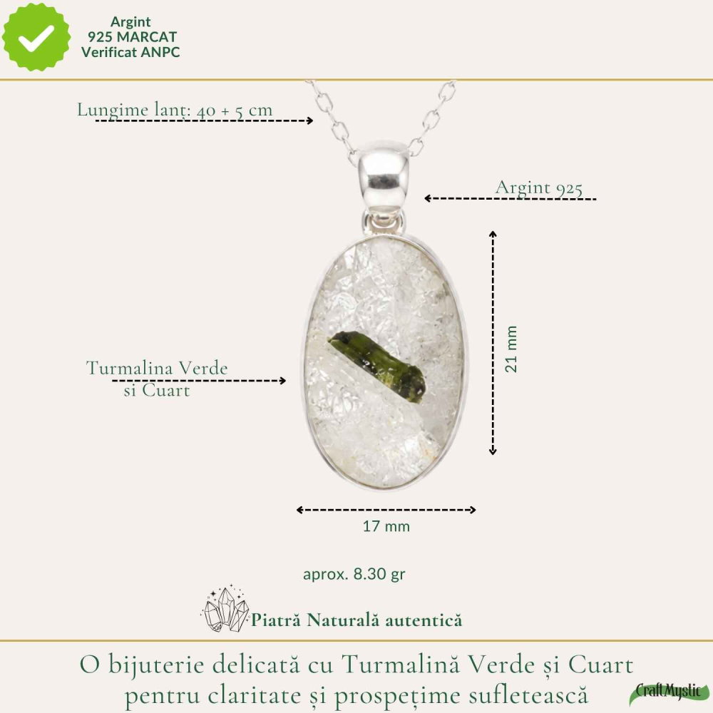Colier Argint 925 cu Turmalina Verde si Cuart Oval – Armonie si Energie Pozitiva [4]
