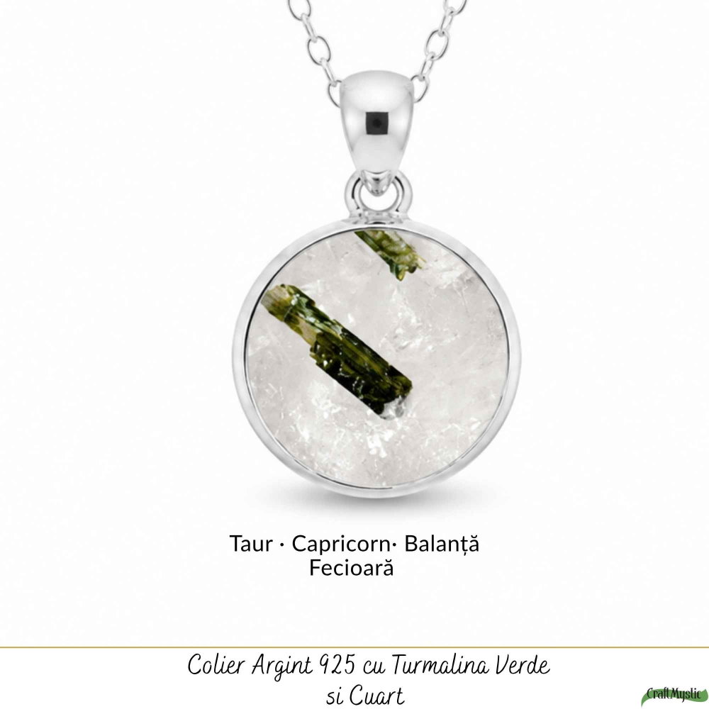 Colier Argint 925 cu Turmalina Verde si Cuart Rotund – Armonie si Energie Pozitiva [5]