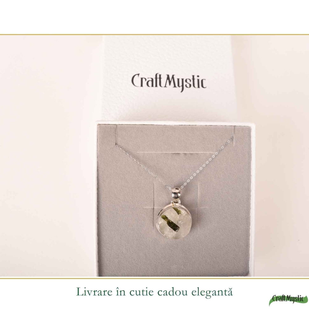 Colier Argint 925 cu Turmalina Verde si Cuart Rotund – Armonie si Energie Pozitiva [6]