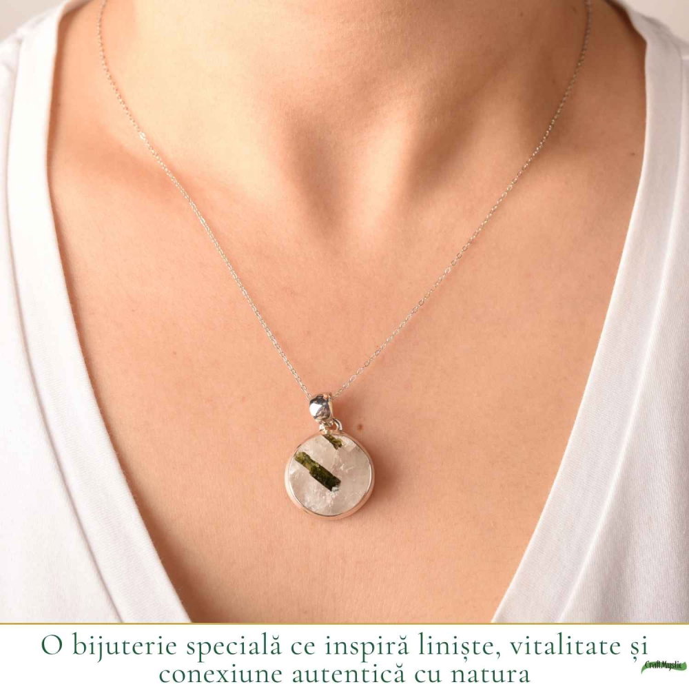 Colier Argint 925 cu Turmalina Verde si Cuart Rotund – Armonie si Energie Pozitiva [2]