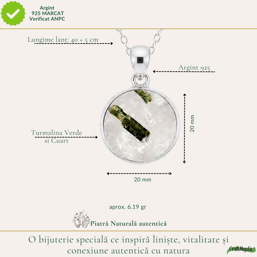 Colier Argint 925 cu Turmalina Verde si Cuart Rotund – Armonie si Energie Pozitiva [4]
