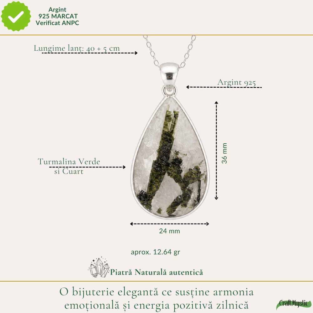 Colier Argint 925 cu Turmalina Verde si Cuart Lacrima – Armonie si Claritate [4]