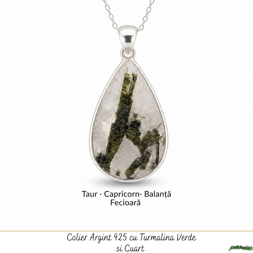 Colier Argint 925 cu Turmalina Verde si Cuart Lacrima – Armonie si Claritate [5]