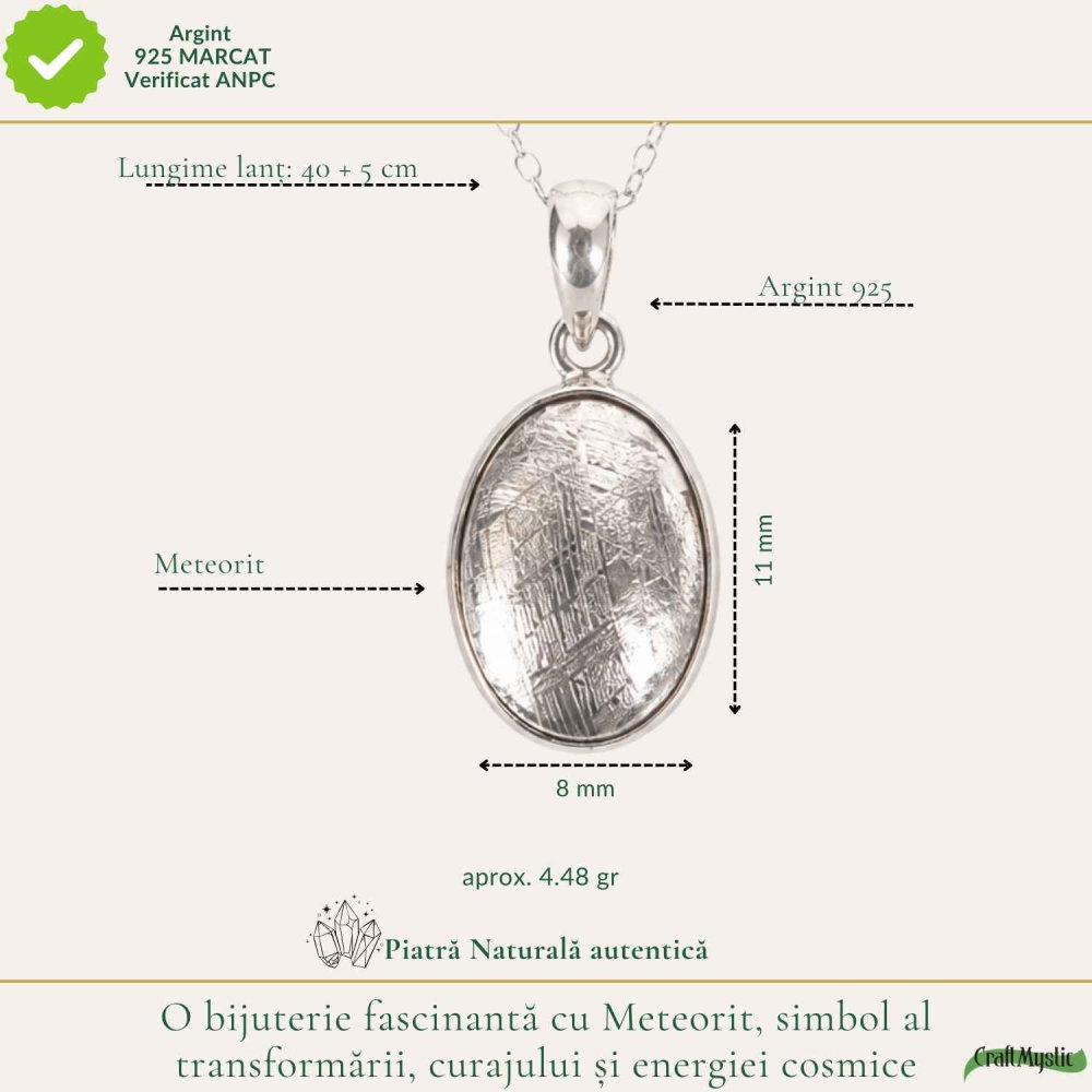 Colier Argint 925 cu Meteorit Oval – Curaj si Energie Cosmica [4]
