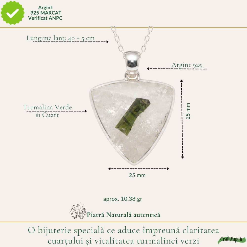 Colier Argint 925 cu Turmalina Verde si Cuart Triunghi – Energie si Protectie [4]