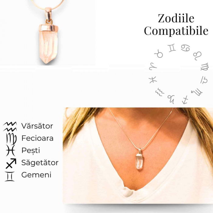 Colier argint 925 cu varf cuart lemurian natural, unic si energizant [4]