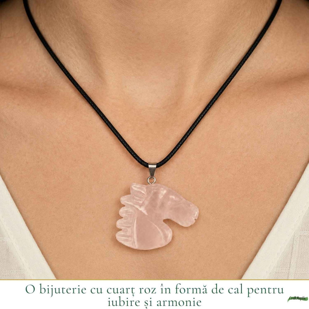 Colier cu Cuart Roz Natural in Forma de Cal – Iubire, Blandete si Libertate [2]
