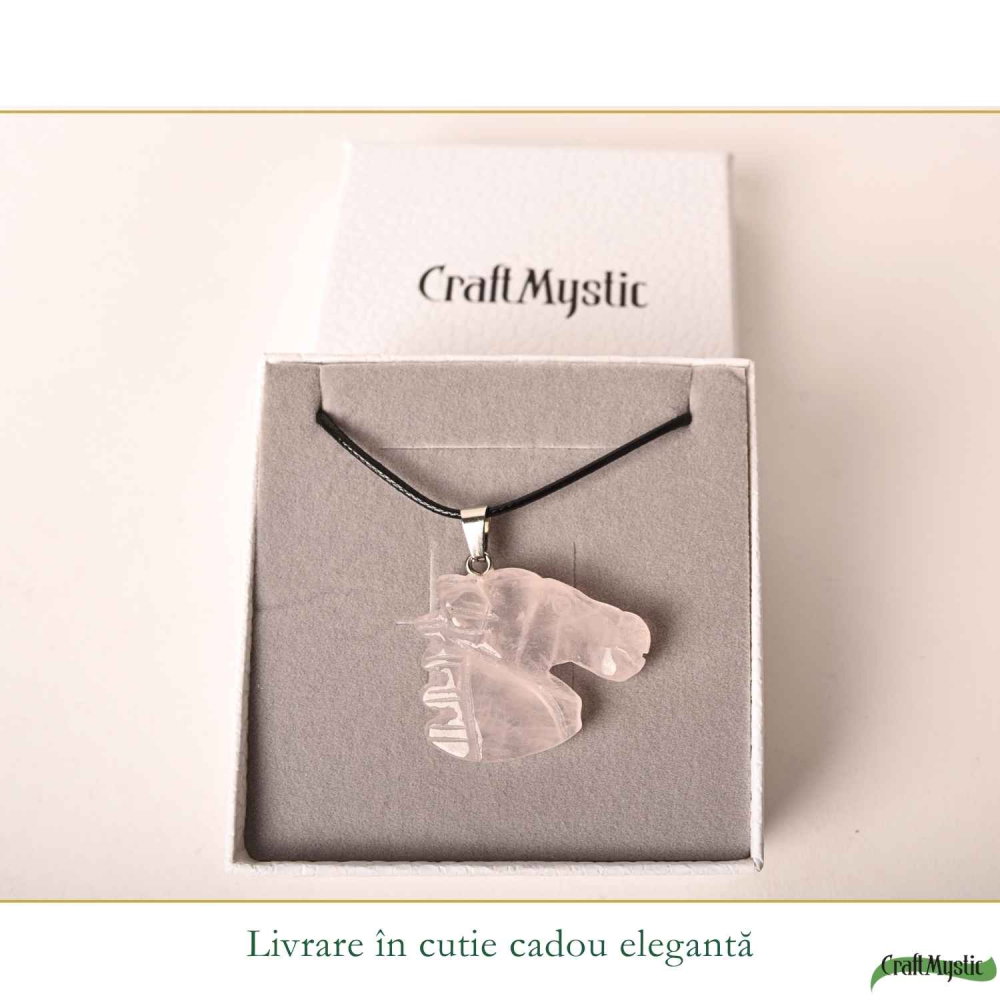 Colier cu Cuart Roz Natural in Forma de Cal – Iubire, Blandete si Libertate [6]