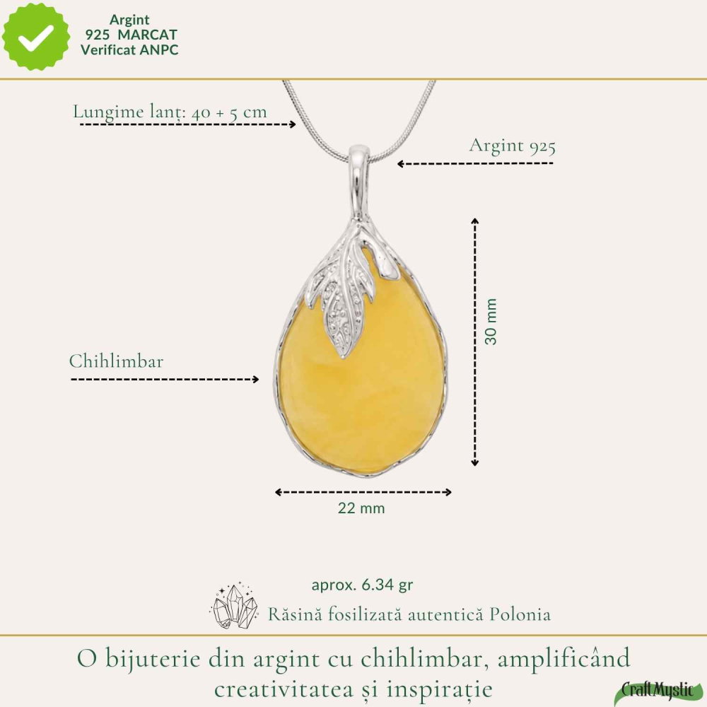Colier Argint 925 Lacrima cu Chihlimbar Galben – Protectie si Energie Pozitiva [4]