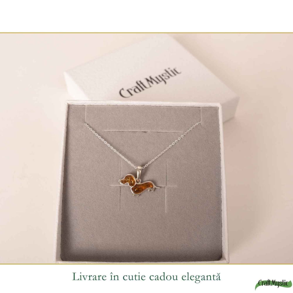 Colier Argint 925 Catel Teckel cu Chihlimbar Natural – Bucurie si Vitalitate [6]