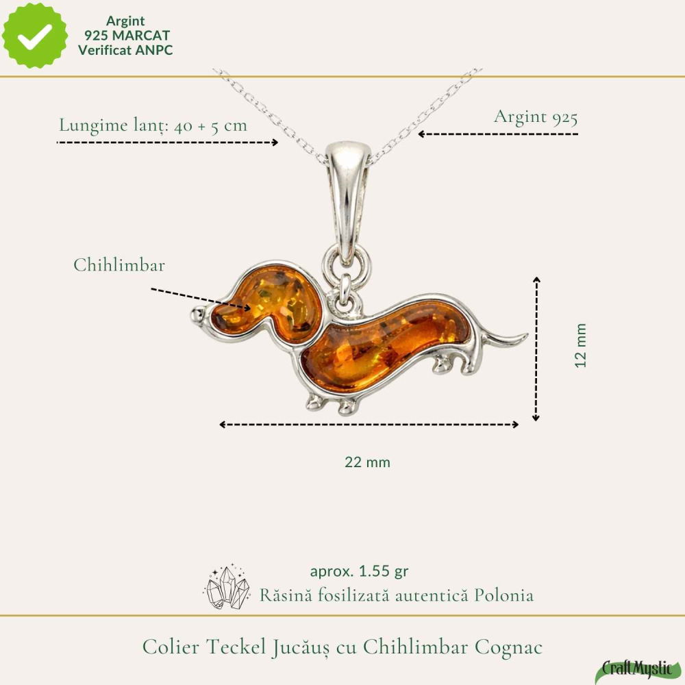 Colier Argint 925 Catel Teckel cu Chihlimbar Natural – Bucurie si Vitalitate [3]
