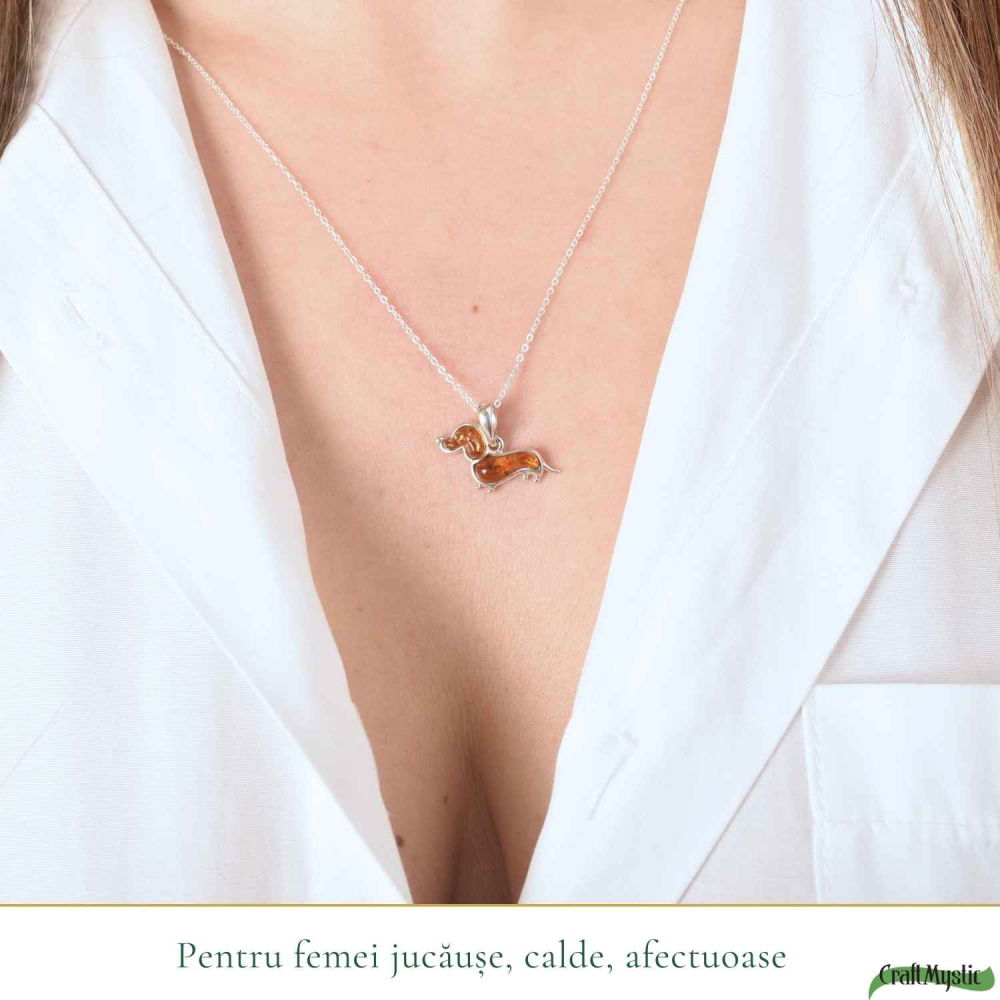 Colier Argint 925 Catel Teckel cu Chihlimbar Natural – Bucurie si Vitalitate [2]
