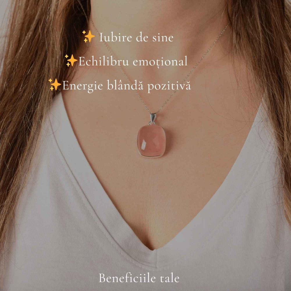 Colier argint 925 cu Cuart Roz patrat – iubire de sine si echilibru emotional [3]