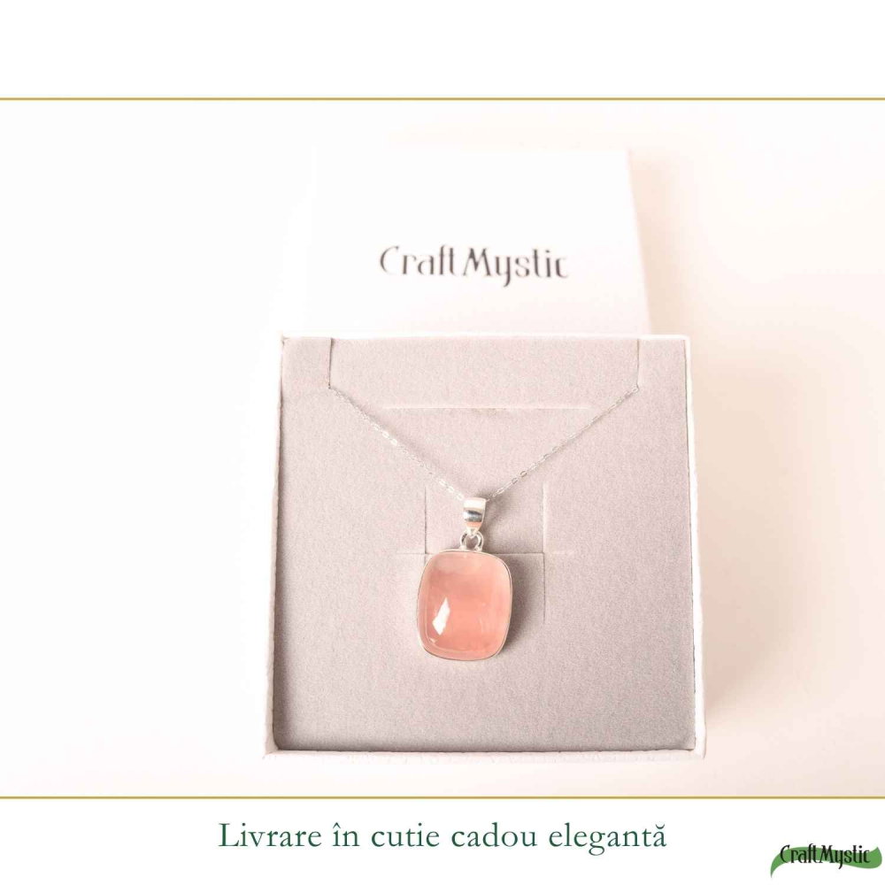 Colier argint 925 cu Cuart Roz patrat – iubire de sine si echilibru emotional [6]