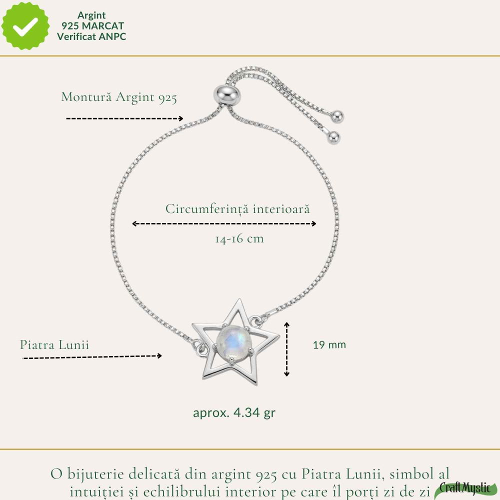 Bratara Argint 925 cu Piatra Lunii Stea – Intuitie si Echilibru Feminin [4]