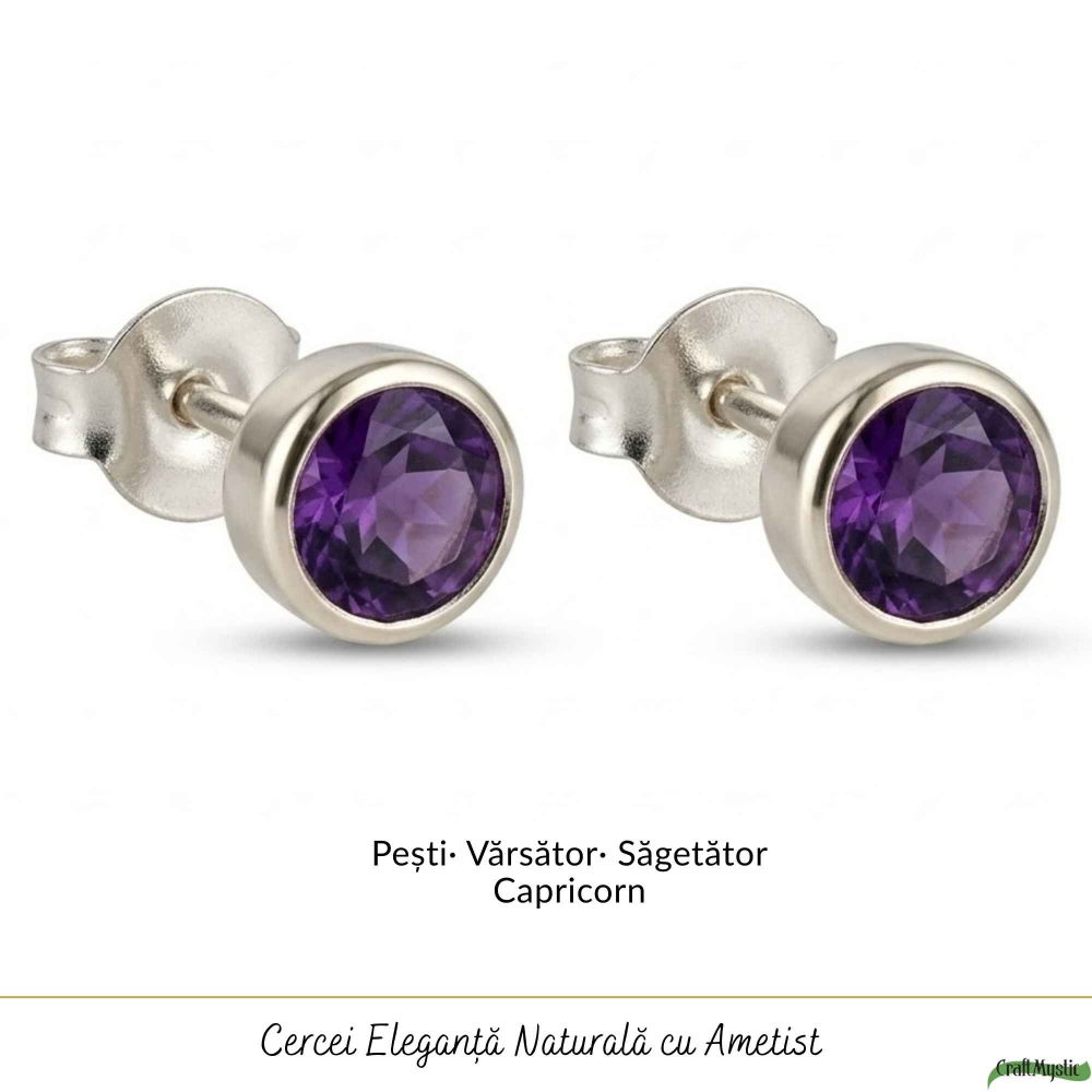 Cercei Argint 925 cu Ametist Fatetat Bobita – Claritate si Energie Pozitiva [5]