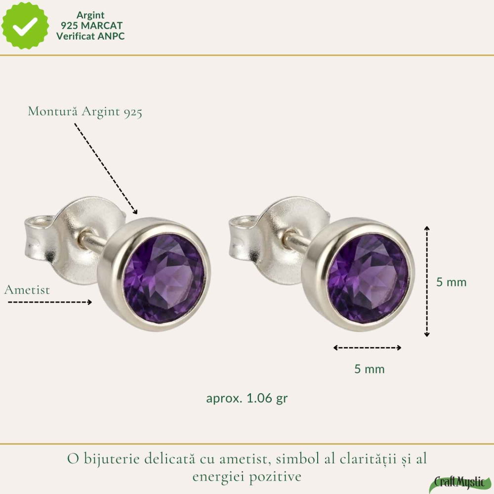 Cercei Argint 925 cu Ametist Fatetat Bobita – Claritate si Energie Pozitiva [4]