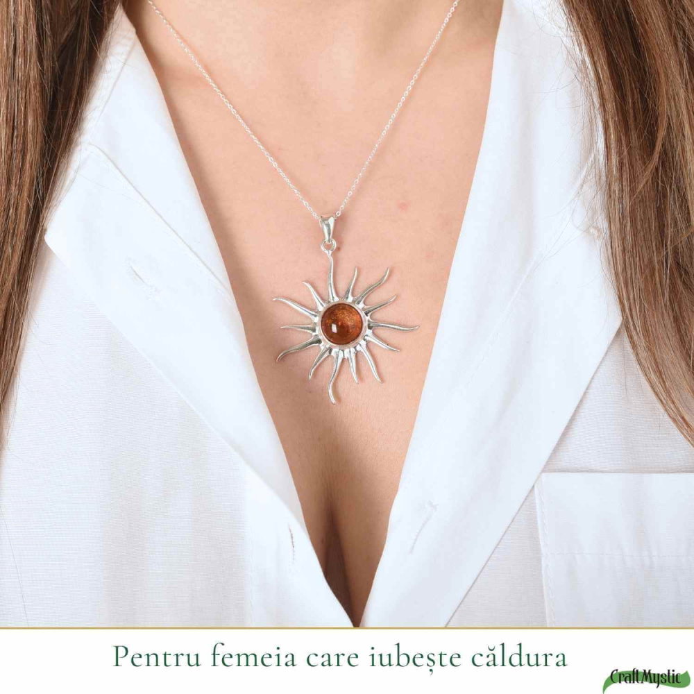 Colier argint 925 Soare cu chihlimbar natural – Energie si vitalitate solara [2]