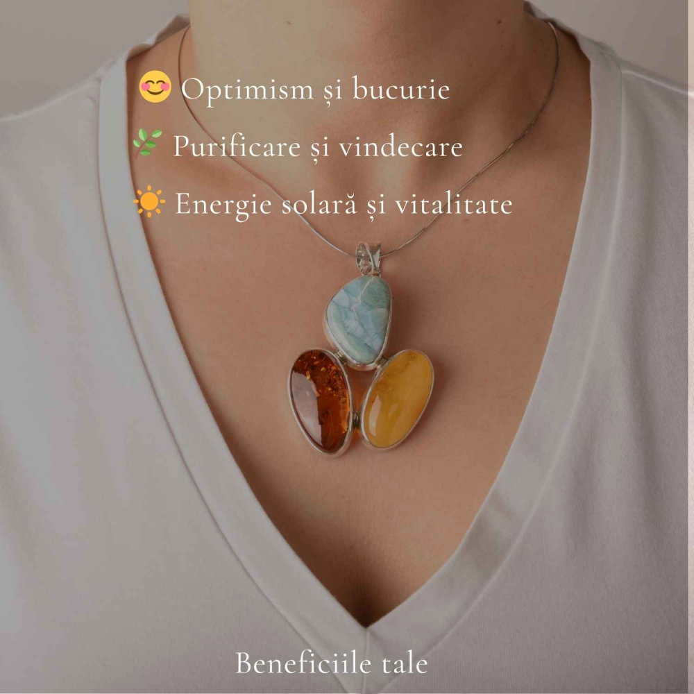 Colier Argint 925 Oval cu Chihlimbar si Larimar – Calm si Echilibru Emotional [3]