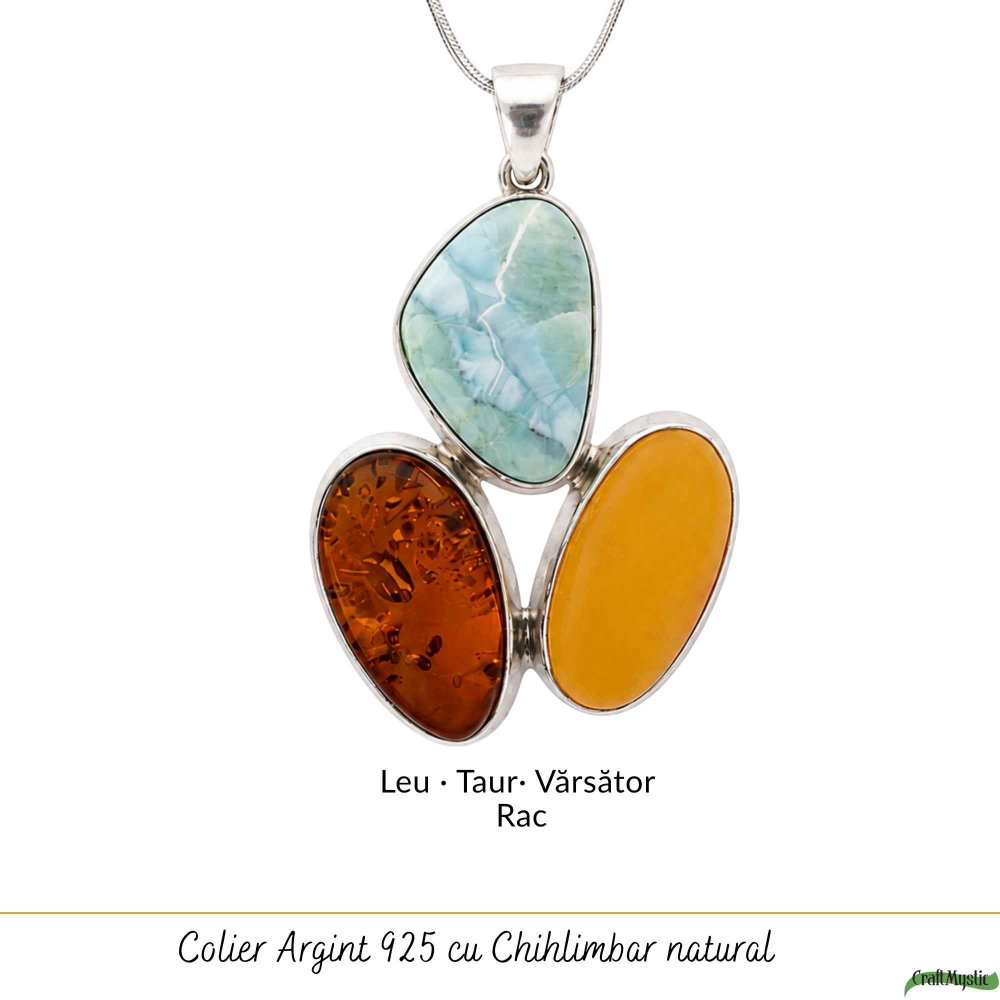 Colier Argint 925 Oval cu Chihlimbar si Larimar – Calm si Echilibru Emotional [6]