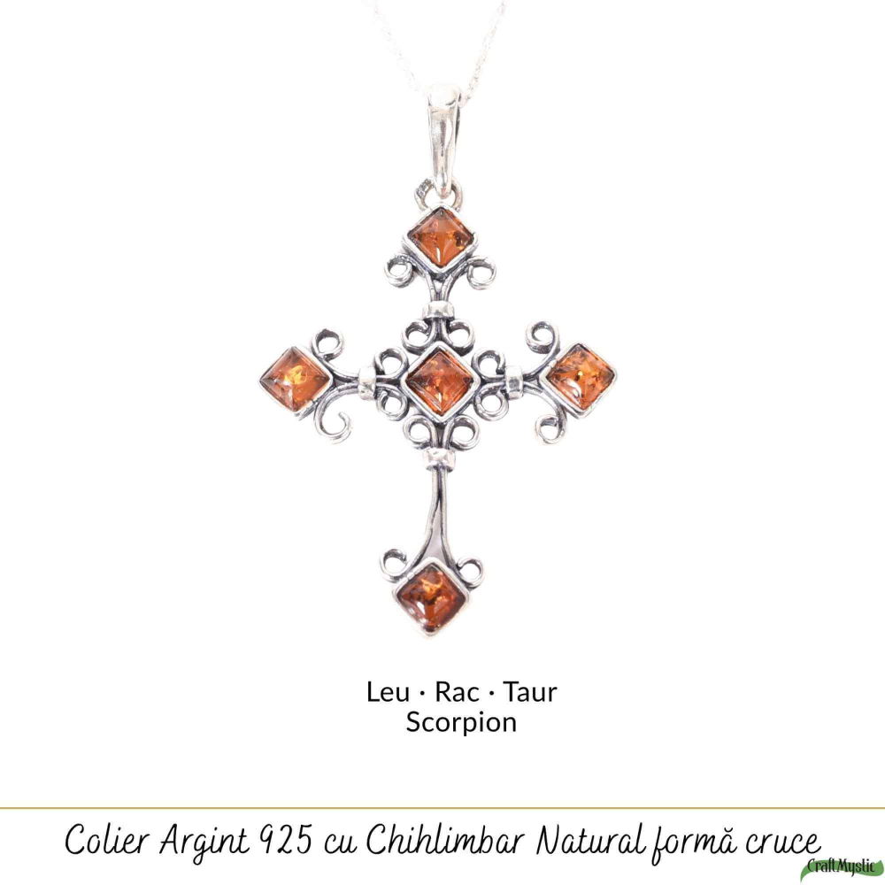 Colier argint 925 cu cruce romb si chihlimbar natural – Protectie si vitalitate [5]