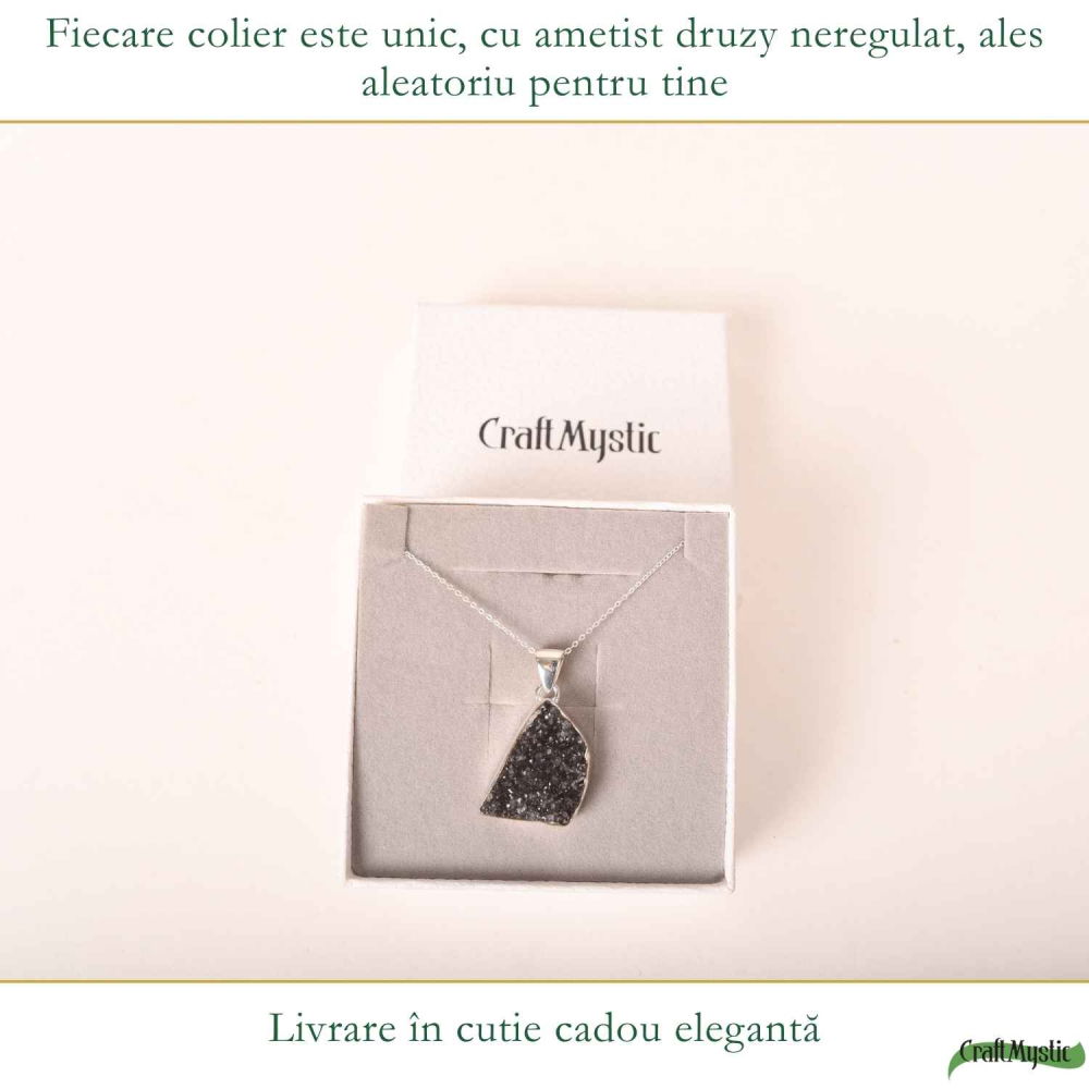 Colier Argint 925 cu Ametist Druzy Natural – Energie de Calm si Claritate [6]