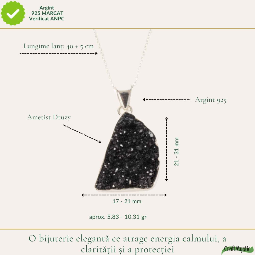 Colier Argint 925 cu Ametist Druzy Natural – Energie de Calm si Claritate [4]