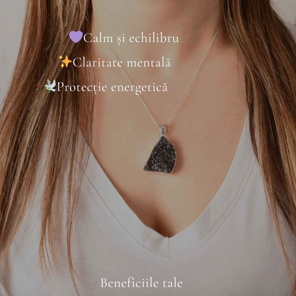 Colier Argint 925 cu Ametist Druzy Natural – Energie de Calm si Claritate [3]
