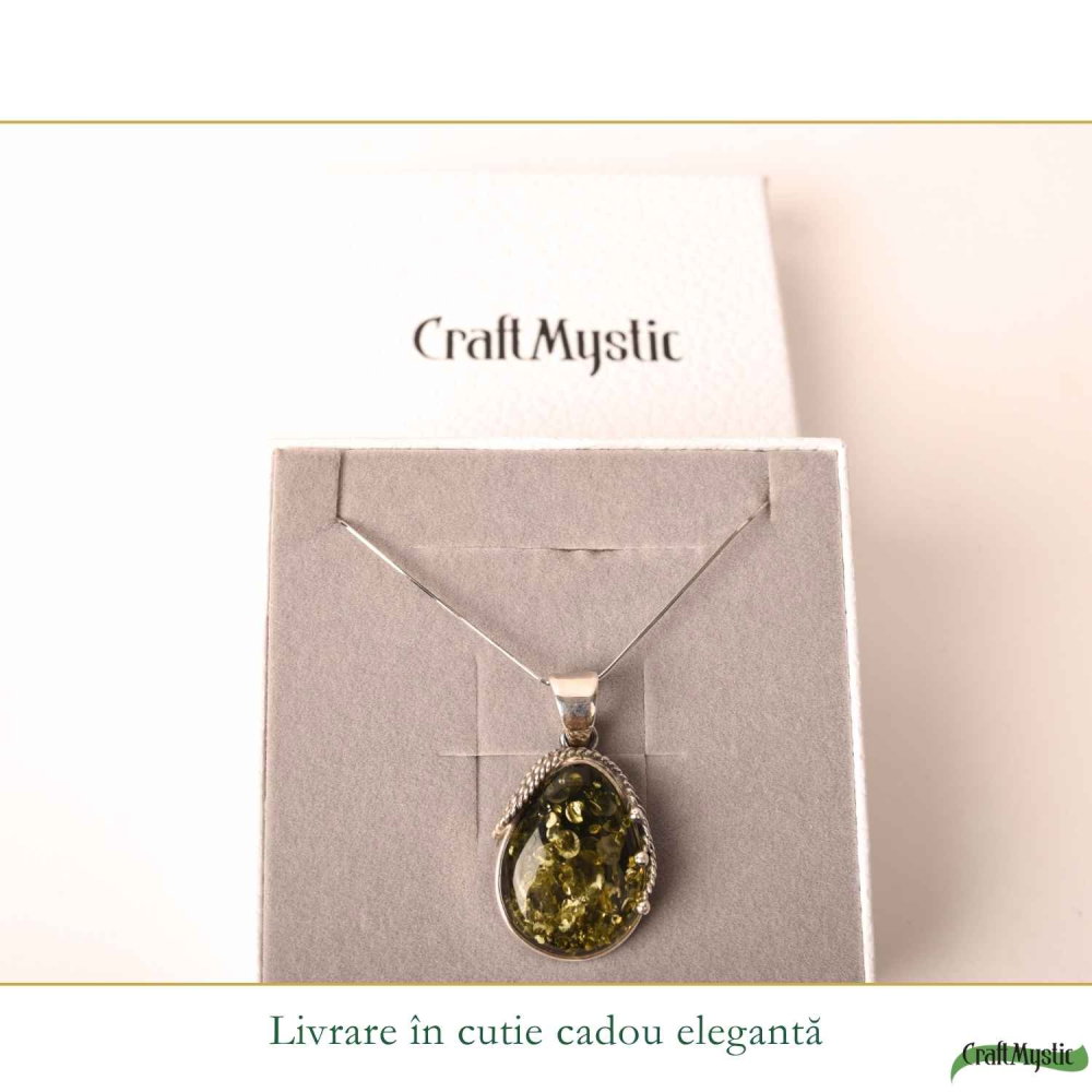 Colier Argint 925 Lacrima cu Chihlimbar Verde – Echilibru si Protectie [6]