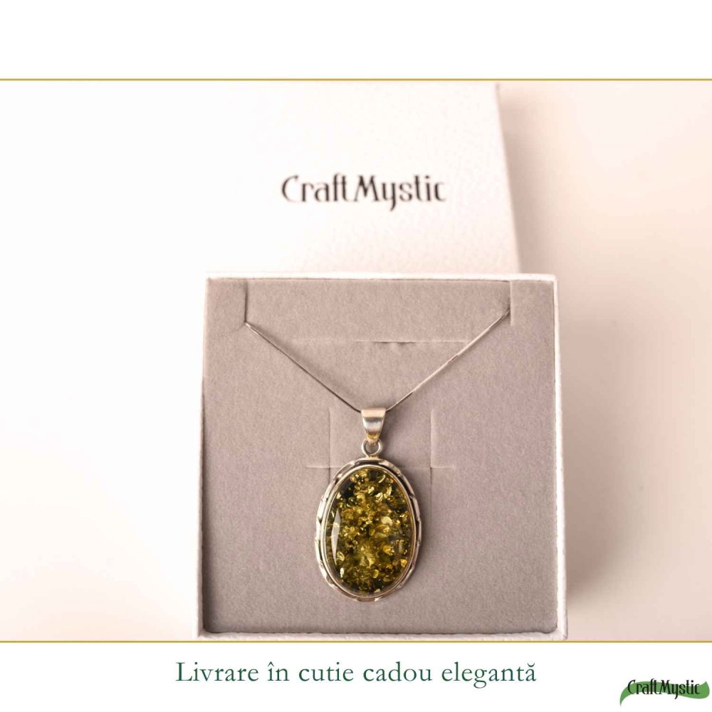 Colier Argint 925 Oval cu Chihlimbar Verde – Echilibru si Energie Pozitiva [6]