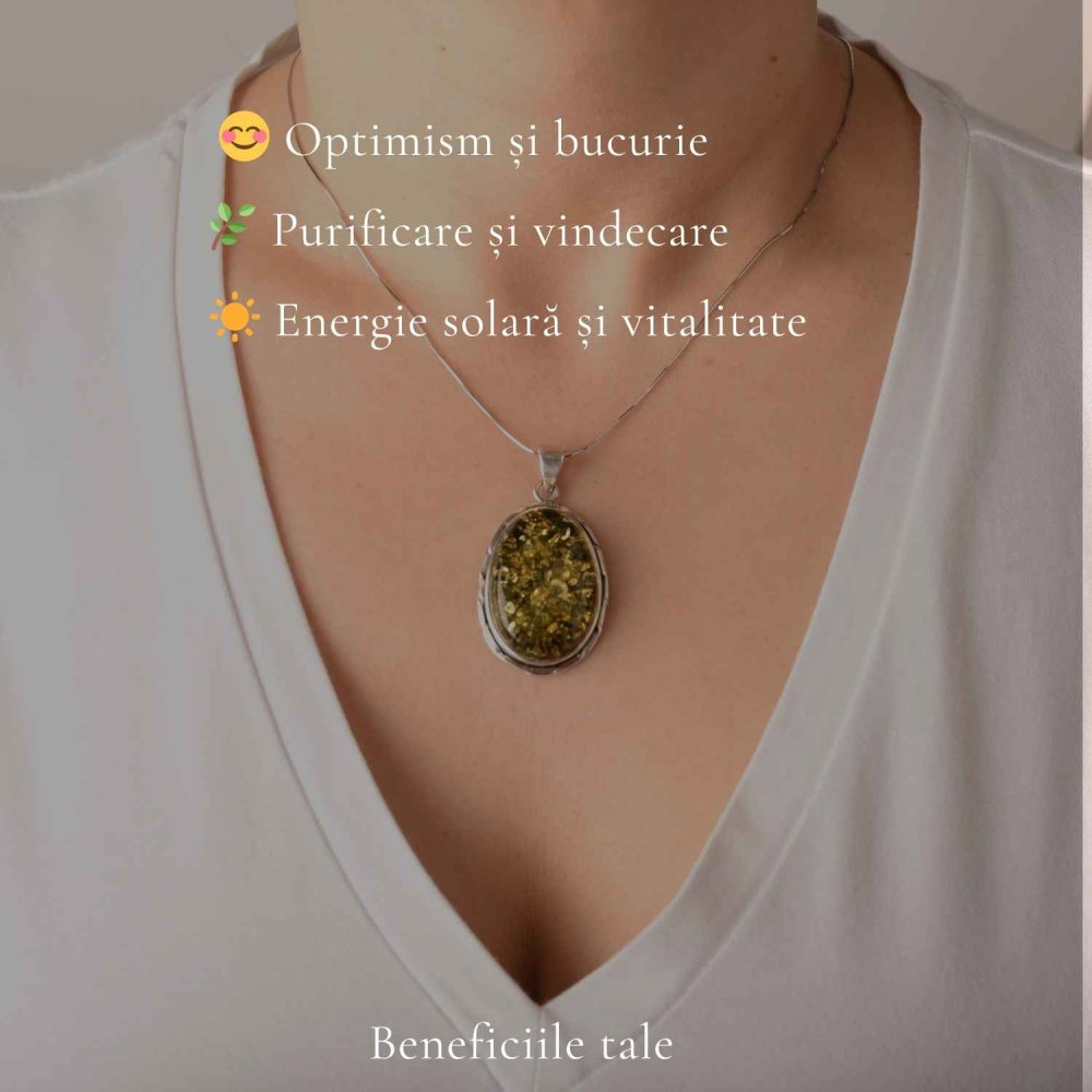 Colier Argint 925 Oval cu Chihlimbar Verde – Echilibru si Energie Pozitiva [3]